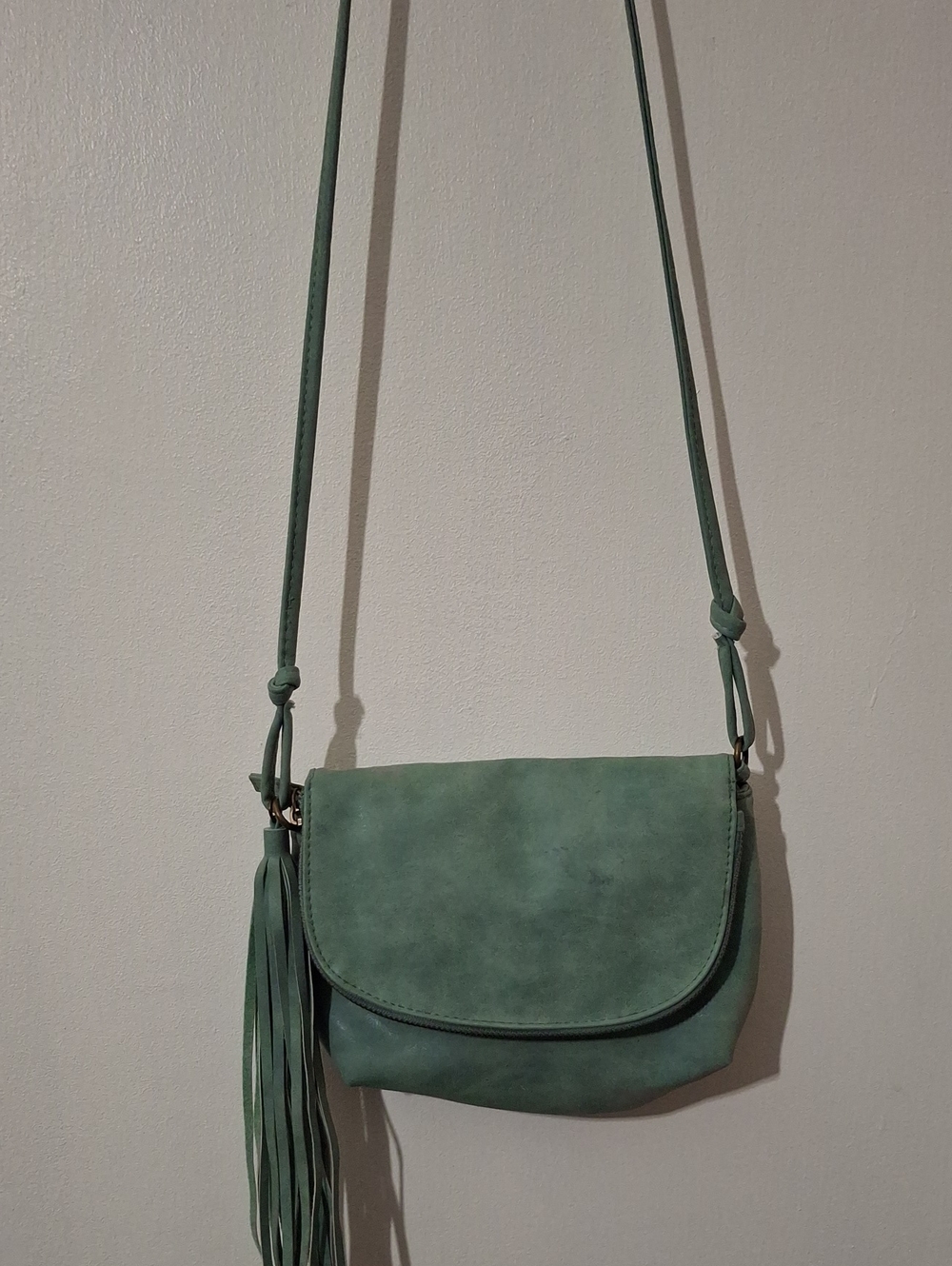 Green Suede Crossbody Bag with Tassel